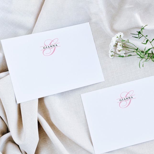 Tarjeta Pequeña Elegante Monograma dividido de caligrafía rosa Rub (Subido por el creador)