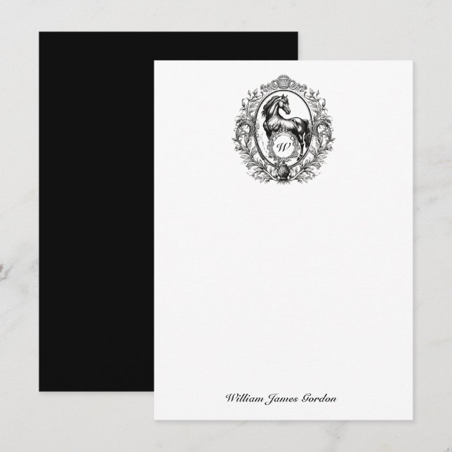 Tarjeta Pequeña Elegante Monograma ecuestre de lujo (Anverso / Reverso)