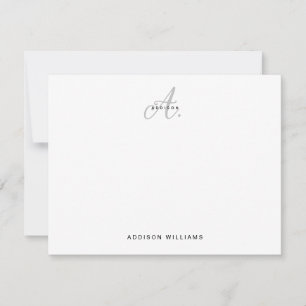 Tarjeta Pequeña Elegante Monograma Gris con guión negro plateado