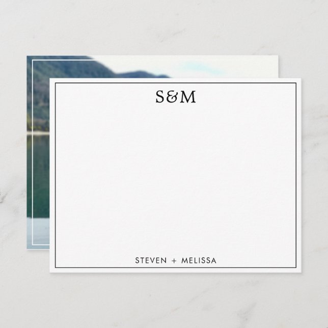 Tarjeta Pequeña Elegante Monograma Iniciales Doble Nombre Foto (Anverso / Reverso)