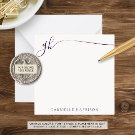 Tarjeta Pequeña Elegante Monograma Iniciales Guión Púrpura