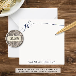 Tarjeta Pequeña Elegante Monograma Iniciales Navy Guión Azul