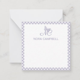 Tarjeta Pequeña Elegante Monograma Lavender Gingham Personalizado