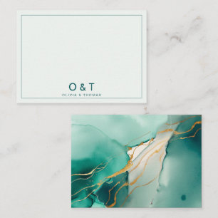 Tarjeta Pequeña Elegante Monograma Minimalista Boda Esmeralda