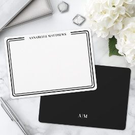 Tarjeta Pequeña Elegante Monograma Minimalista de Dos Bordes en Bl