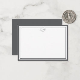Tarjeta Pequeña Elegante Monograma Minimalista Gris Dos Bordes 
