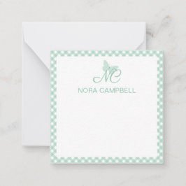Tarjeta Pequeña Elegante Monograma Mint Green Gingham Personalizad