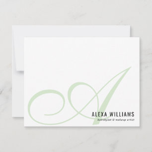 Tarjeta Pequeña Elegante Monograma Mint Green Simple Business