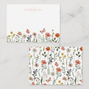 Tarjeta Pequeña Elegante Monograma moderno acuarela Flor silvestre