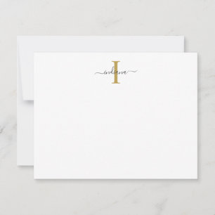 Tarjeta Pequeña Elegante Monograma Moderno Script Dorado Gris