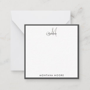 Tarjeta Pequeña Elegante Monograma Moderno Simple Girly Negro