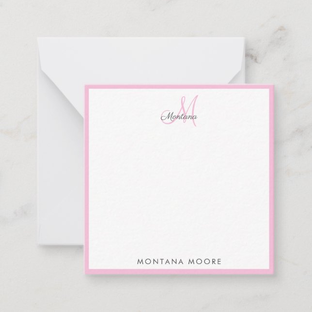 Tarjeta Pequeña Elegante Monograma Moderno Simple Girly Rosa (Anverso)