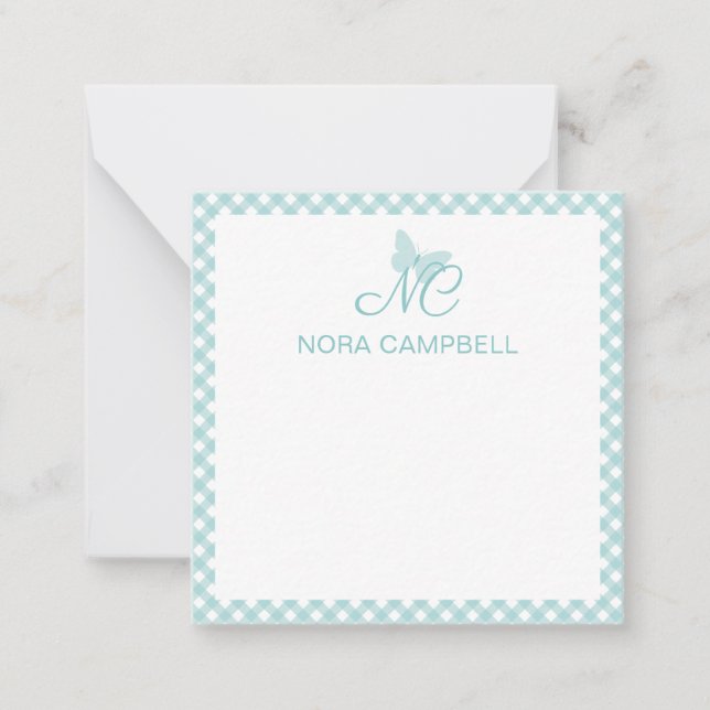 Tarjeta Pequeña Elegante Monograma Pastel Turquesa Personalizado (Anverso)