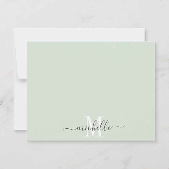 Tarjeta Pequeña Elegante Monograma Pastel Verde Guión Blanco Nombr (Anverso)