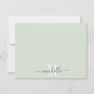 Tarjeta Pequeña Elegante Monograma Pastel Verde Guión Blanco Nombr