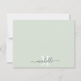 Tarjeta Pequeña Elegante Monograma Pastel Verde Guión Blanco Nombr