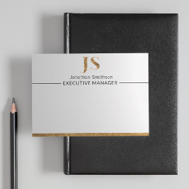 Tarjeta Pequeña Elegante Monograma Personalizado Blanco y Oro