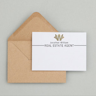 Tarjeta Pequeña Elegante Monograma Personalizado Blanco y Oro
