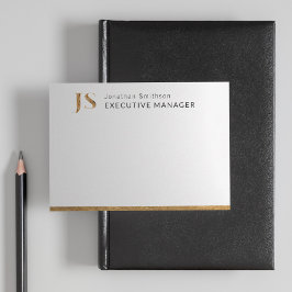 Tarjeta Pequeña Elegante Monograma Personalizado Blanco y Oro