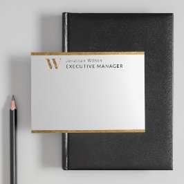 Tarjeta Pequeña Elegante Monograma Personalizado Blanco y Oro