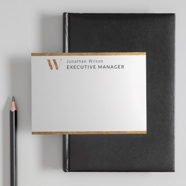 Tarjeta Pequeña Elegante Monograma Personalizado Blanco y Oro (Subido por el creador)