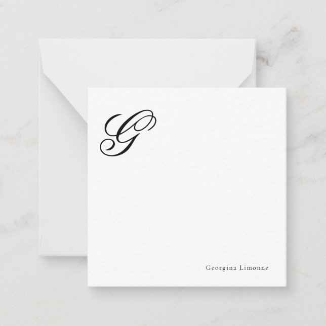 Tarjeta Pequeña Elegante Monograma Personalizado de Letra Script (Anverso)