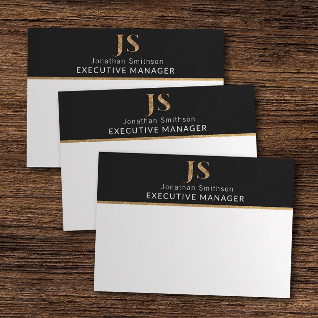 Tarjeta Pequeña Elegante Monograma personalizado negro y oro (Subido por el creador)