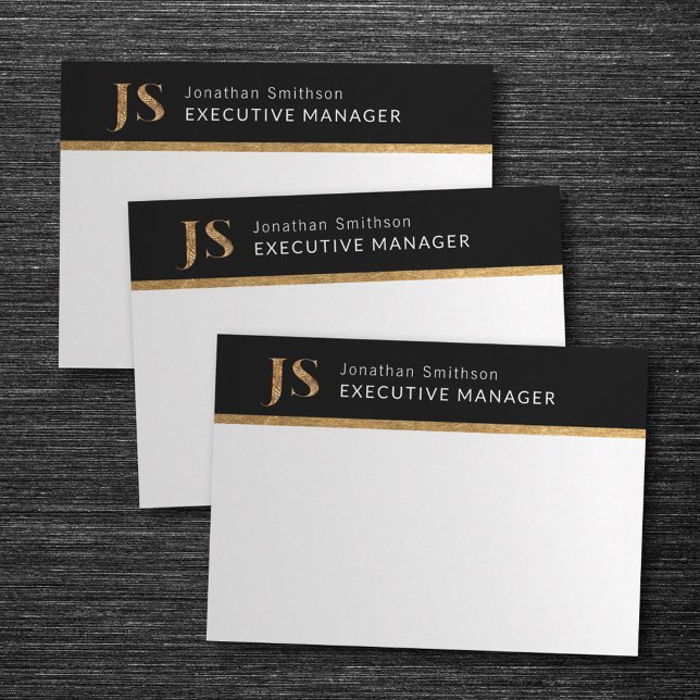 Tarjeta Pequeña Elegante Monograma personalizado negro y oro (Subido por el creador)