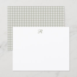 Tarjeta Pequeña Elegante Monograma Personalizado Verde Sage Gingha