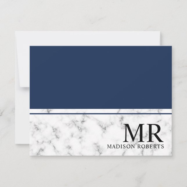 Tarjeta Pequeña Elegante monograma profesional de mármol azul mari (Anverso)