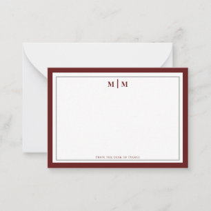 Tarjeta Pequeña Elegante Monograma Profesional Plateado Burgundy