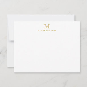 Tarjeta Pequeña Elegante Monograma Simple Faux Gold