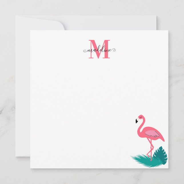 Tarjeta Pequeña Elegante Monograma Tropical Rosa Flamingo Square (Anverso)