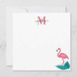 Tarjeta Pequeña Elegante Monograma Tropical Rosa Flamingo Square