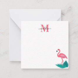 Tarjeta Pequeña Elegante Monograma Tropical Rosa Flamingo Square 2