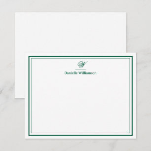 Tarjeta Pequeña Elegante Monograma Verde Cazador Doble Borde Blanc