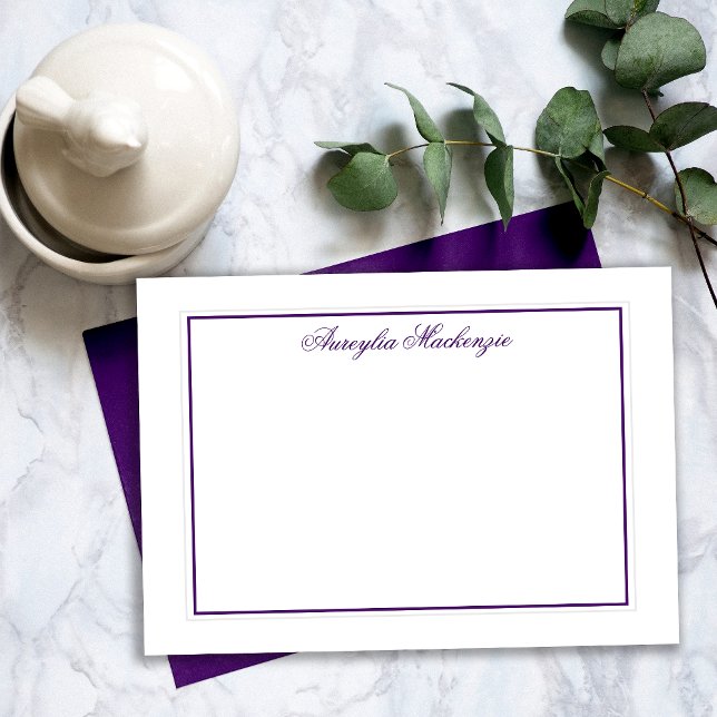Tarjeta Pequeña Elegante morado y blanco personalizado (Elegant Purple and White Personalized Note Card)