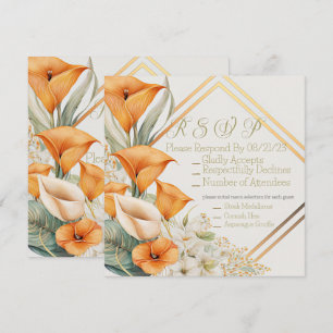 Tarjeta Pequeña Elegante Naranja moderno y Ivory Calla Lily RSVP