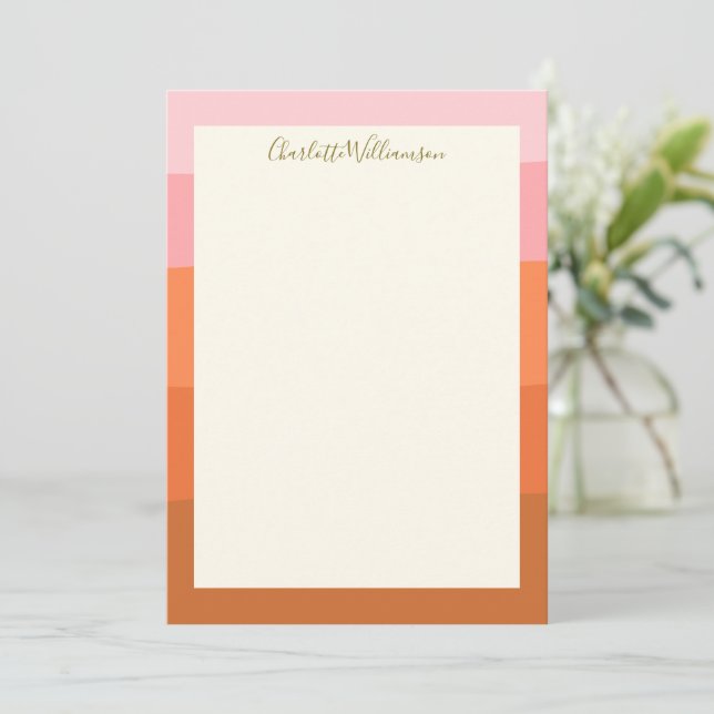 Tarjeta Pequeña Elegante Naranja rosa Abstract Stripes Script Name (Anverso de pie)