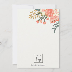 Tarjeta Pequeña Elegante Naranja Rubor Green Ambrosia Floral Logo
