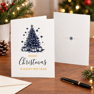 Tarjeta Pequeña Elegante Navidad Ilustrada en Blanco y Negro