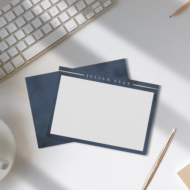 Tarjeta Pequeña Elegante Navy Blue Gold Detail Profesional (Elegant Navy Blue Gold Detail Professional Note Card)