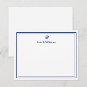 Tarjeta Pequeña Elegante Navy Blue Monograma Doble borde Plano