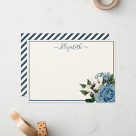 Tarjeta Pequeña Elegante Navy & Floral Personalizado Azul Polvorie