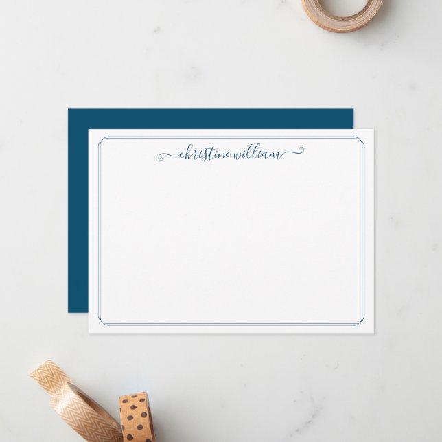 Tarjeta Pequeña Elegante Navy Girly Moderno guión clásico elegante (Anverso/Reverso In Situ)