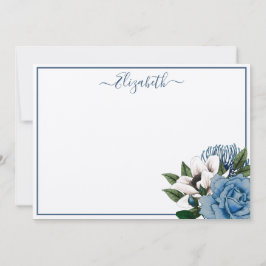Tarjeta Pequeña Elegante Navy y Floral Azul Polvo Personalizado