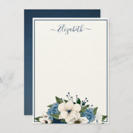 Tarjeta Pequeña Elegante Navy y Floral Azul Polvoriento Personaliz