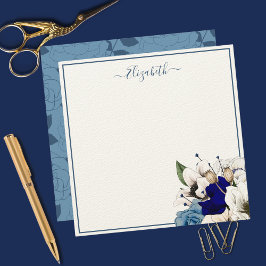 Tarjeta Pequeña Elegante Navy y Floral Azul Polvoriento Personaliz