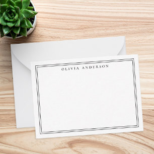 Tarjeta Pequeña Elegante Negro Dos Bordes Minimalista Nombre de Mo