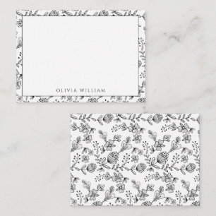 Tarjeta Pequeña Elegante Nombre De Borde Floral De Boho Blanco Y N